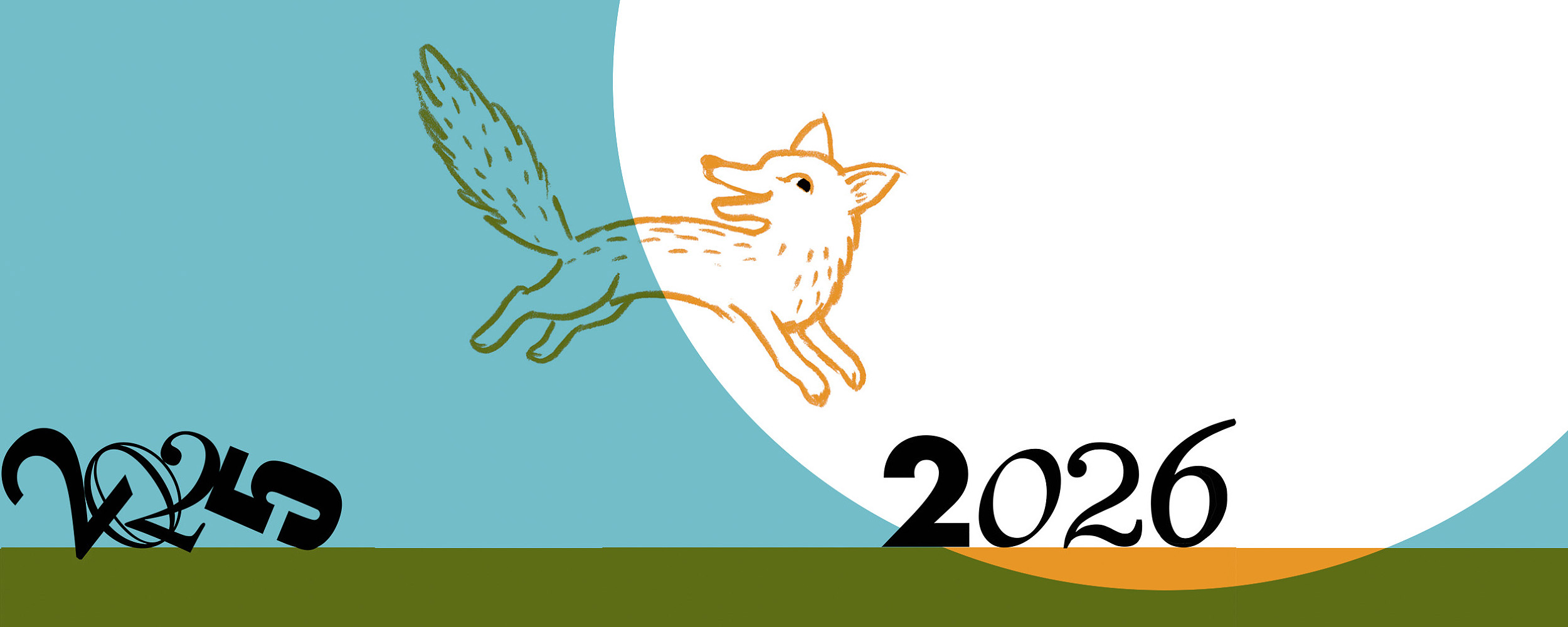 Illustration - Ein Fuchs springt vom Jahr 2025 ins neue Jahr 2026
